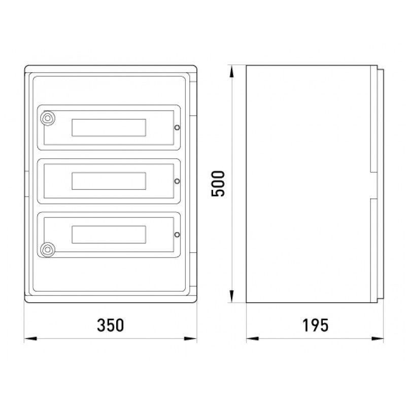 Корпус удароміцний з АБС-пластика e.plbox.350.500.195.45m.tr, 350х500х195мм, IP65 з прозорими дверцятами та панеллю під 45 модулів
