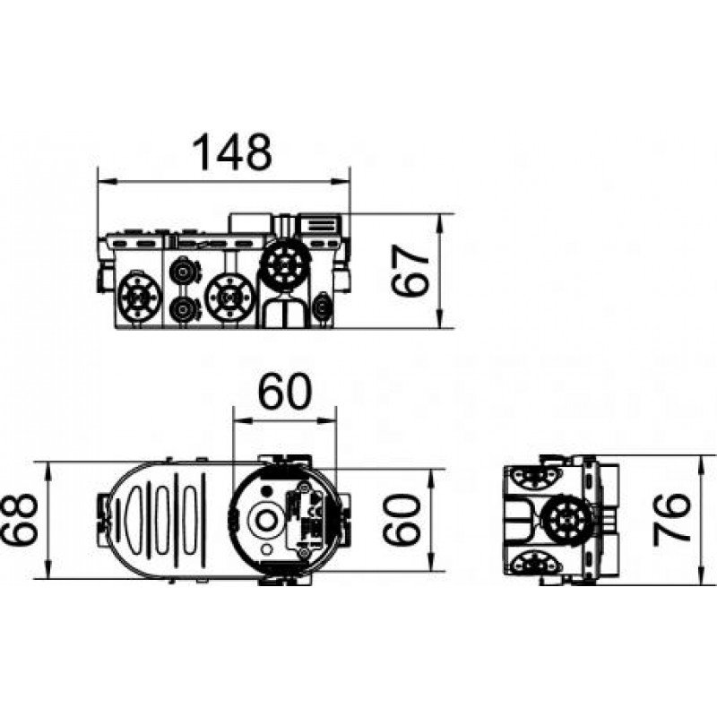 Установча коробка з додатковим простором UE 66-L для цегляної стіни, з мембранами, 61х66, L=148 чорний / ПП-ТПЕ