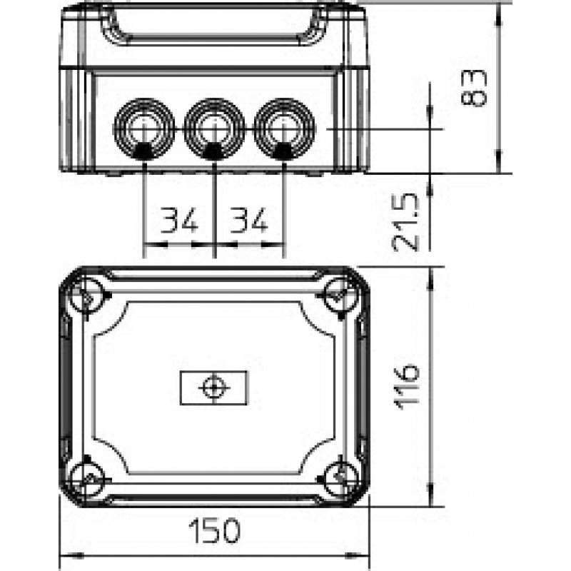 Коробка розподільча Т-серії з кабельними вводами з високою кришкою, 150х116х83, ІР66, ультрафіолетостійкий, ударостійкий поліпропілен