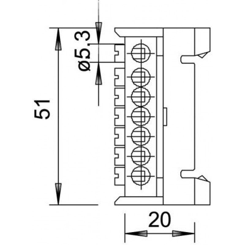 Шина заземлення, 7 гвинтових контактів 10-16 мм² / ПА