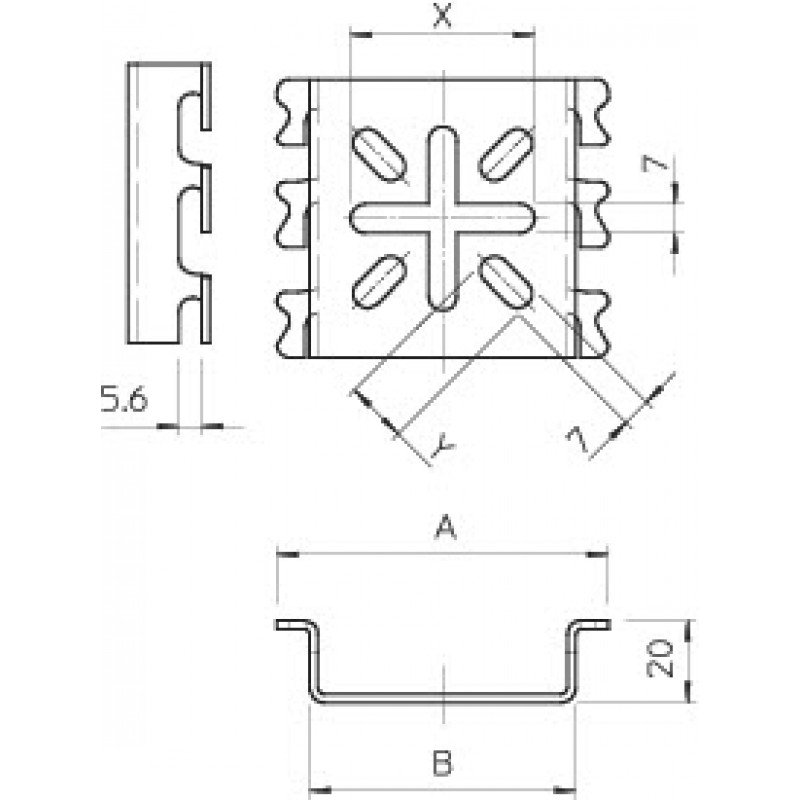 Монтажна пластина коробки, для дротяного лотка, 81х65мм, VA (нержавіюча сталь)