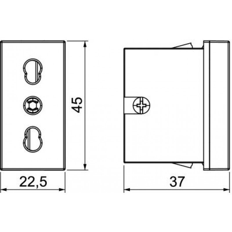 Розетка modul 45, 22,5x45, з шторками 250V~, 16A, 0˚ / біла