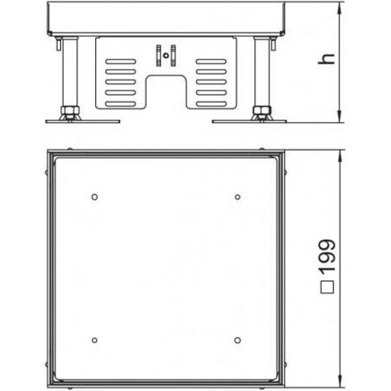 Підлогова ревізійна касетна рамка RKN2 4, 199х199мм, з штангами h=100-150мм, IP65 / нерж.сталь