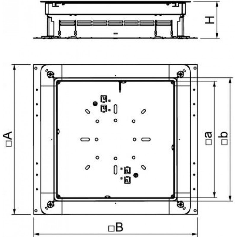 Монтажна коробка UZD350-3 для наливних підлог / 467x510mm (h=115-170мм) / цинк.сталь