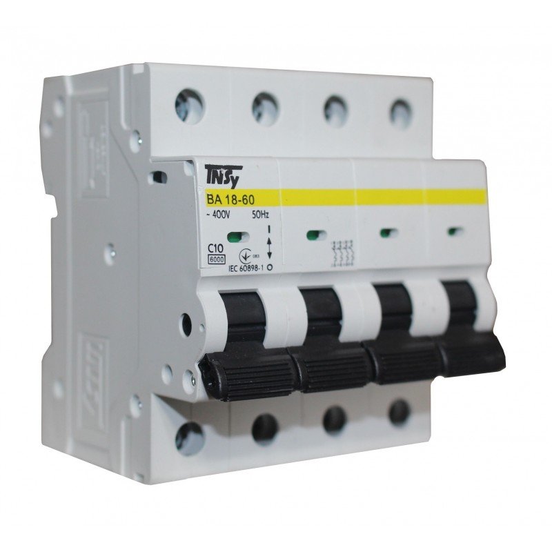 Автоматичний вимикач ВА18-60 4Р 10А 6кА х-ка C TNSy