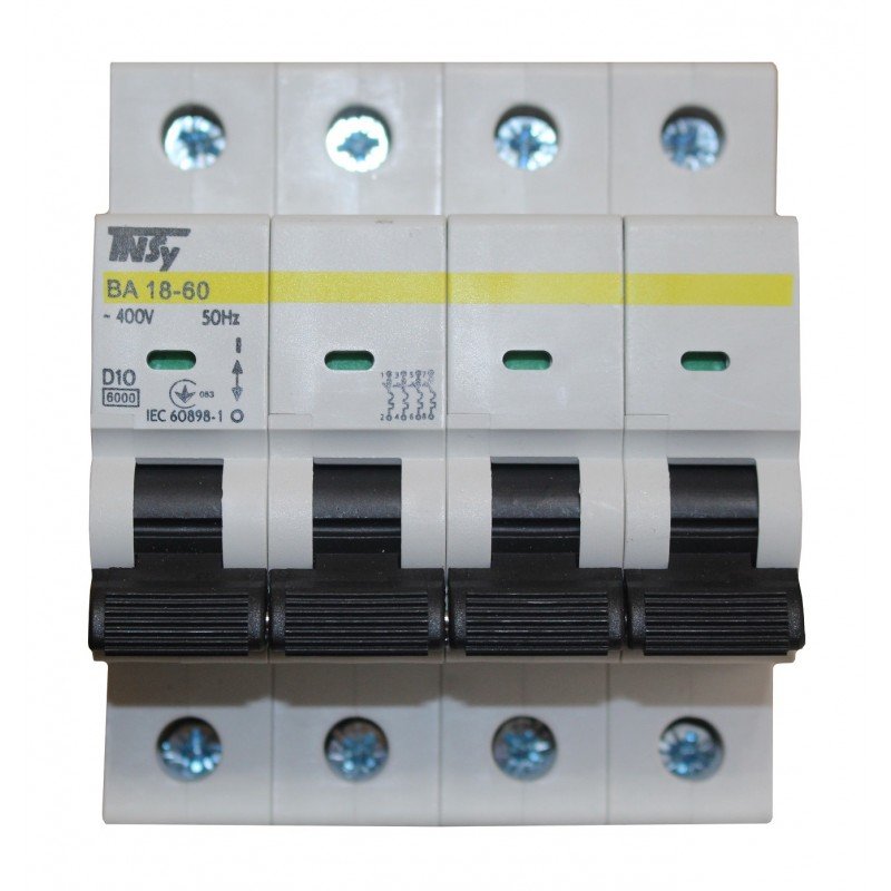 Автоматичний вимикач ВА18-60 4Р 10А 6кА х-ка D TNSy