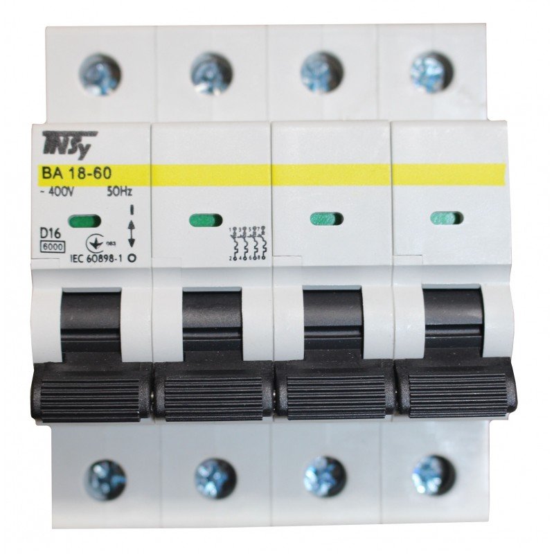 Автоматичний вимикач ВА18-60 4Р 16А 6кА х-ка D TNSy