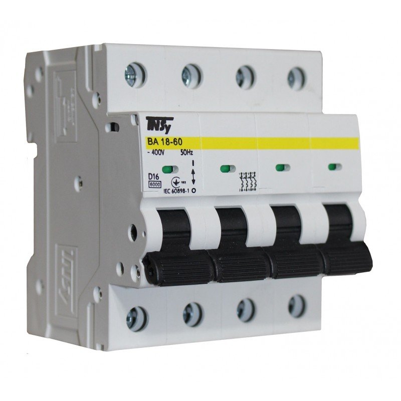 Автоматичний вимикач ВА18-60 4Р 16А 6кА х-ка D TNSy