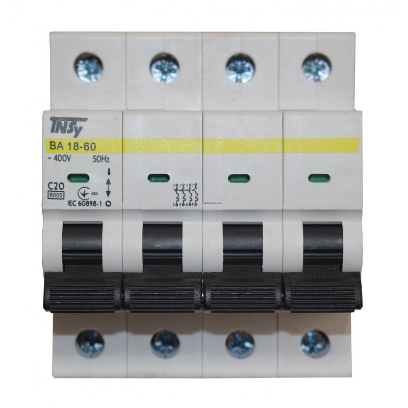 Автоматичний вимикач ВА18-60 4Р 20А 6кА х-ка C TNSy