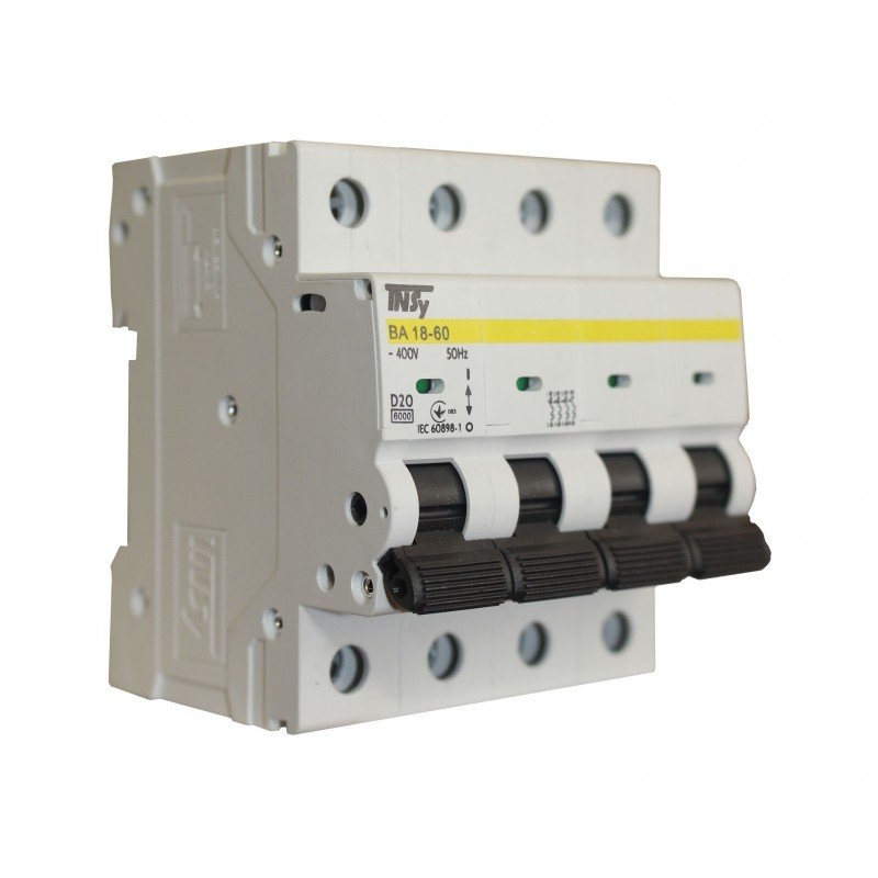 Автоматичний вимикач ВА18-60 4Р 20А 6кА х-ка D TNSy