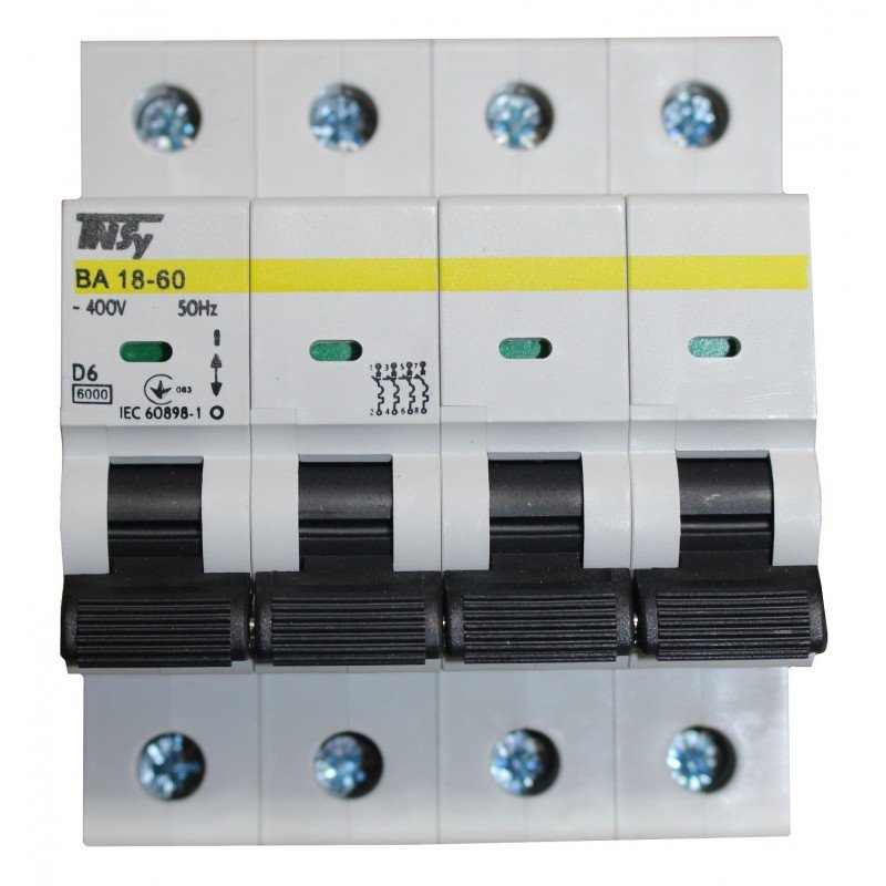Автоматичний вимикач ВА18-60 4Р 6А 6кА х-ка D TNSy