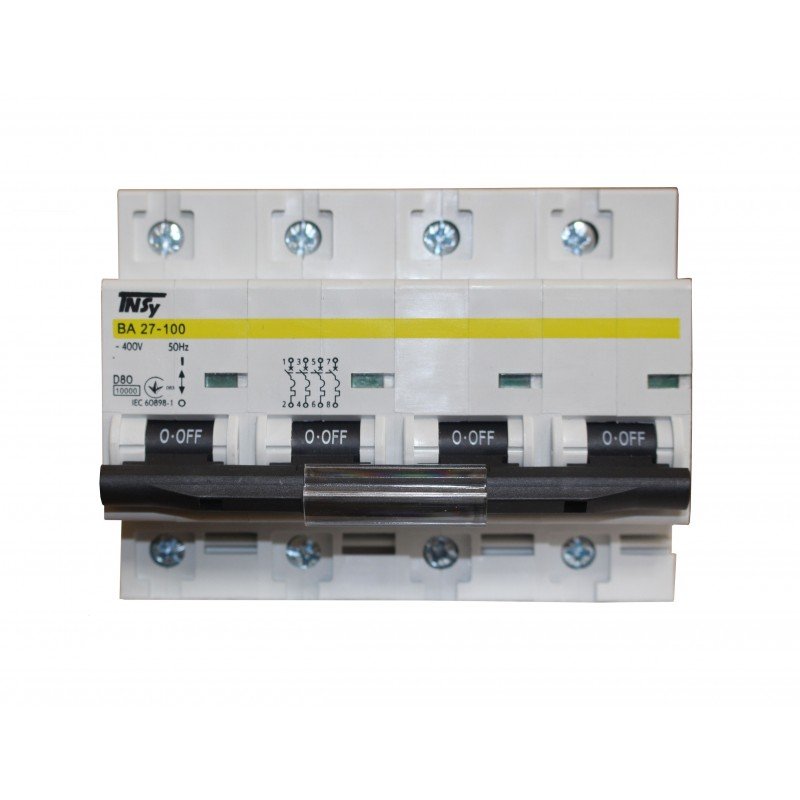 Автоматичний вимикач ВА27-100 4Р 80А 10кА х-ка D TNSy
