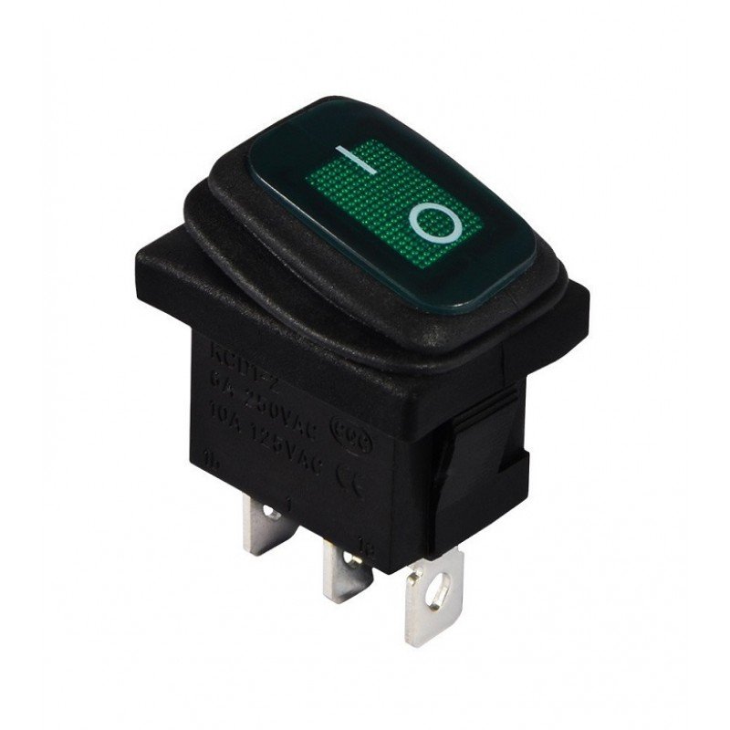KCD1-2-101WN G/B 220V Перемикач 1 клав. (зелений) вологозахищений з підсвічуванням TNSy