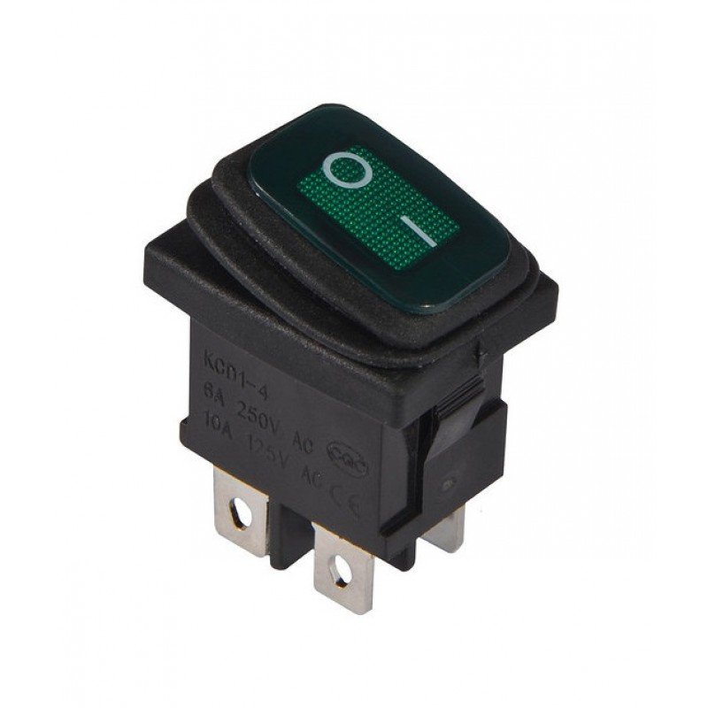 KCD1-4-201WN G/B 220V Перемикач 1 клав. вологозахищений зелений з підсвічуванням TNSy