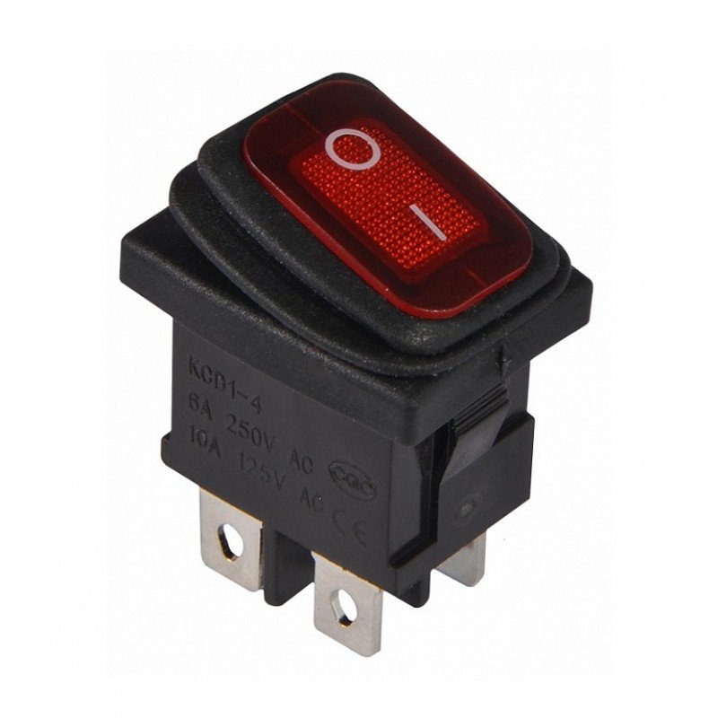 KCD1-4-201WN R/B 220V Перемикач 1 клав. вологозахищений червоний з підсвічуванням TNSy