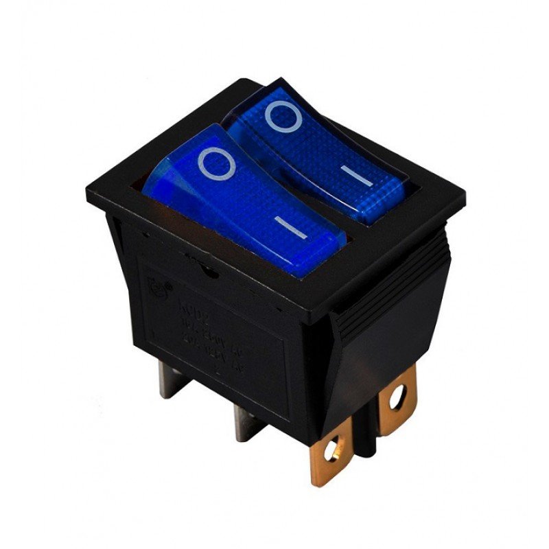 KCD2-2101N BL+BL/B 220V Перемикач 2 клав. синій + синій з підсвічуванням TNSy