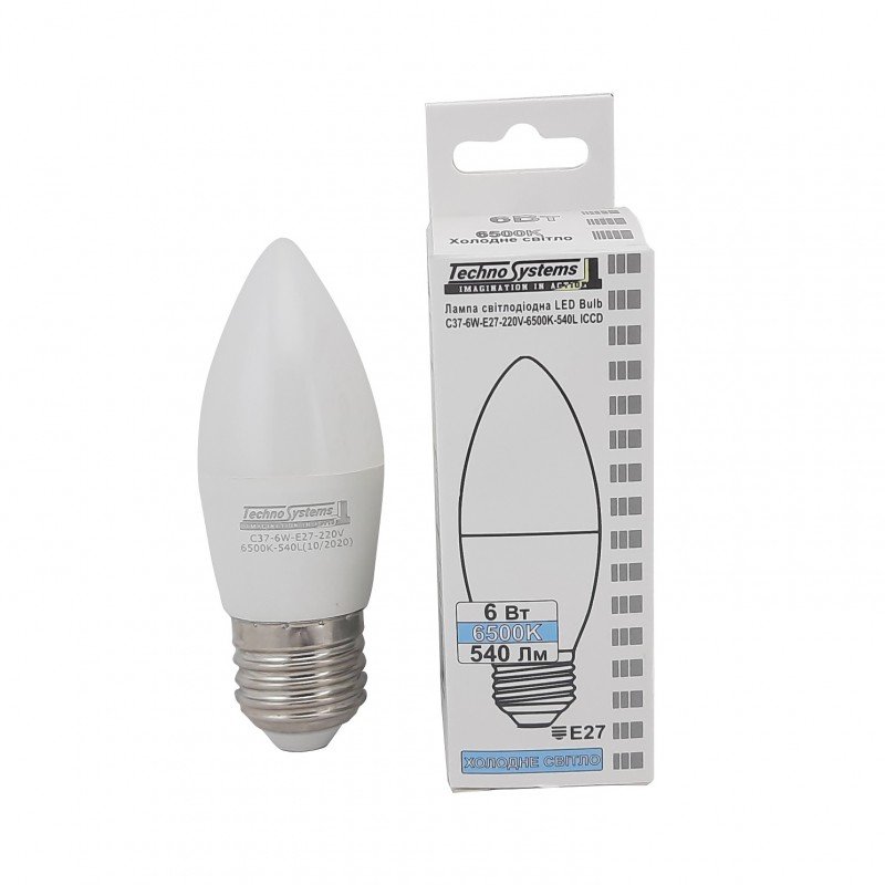 Лампа світлодіодна LED Bulb-C37-6W-E27-220V-6500K-630L GOLDEN TNSy
