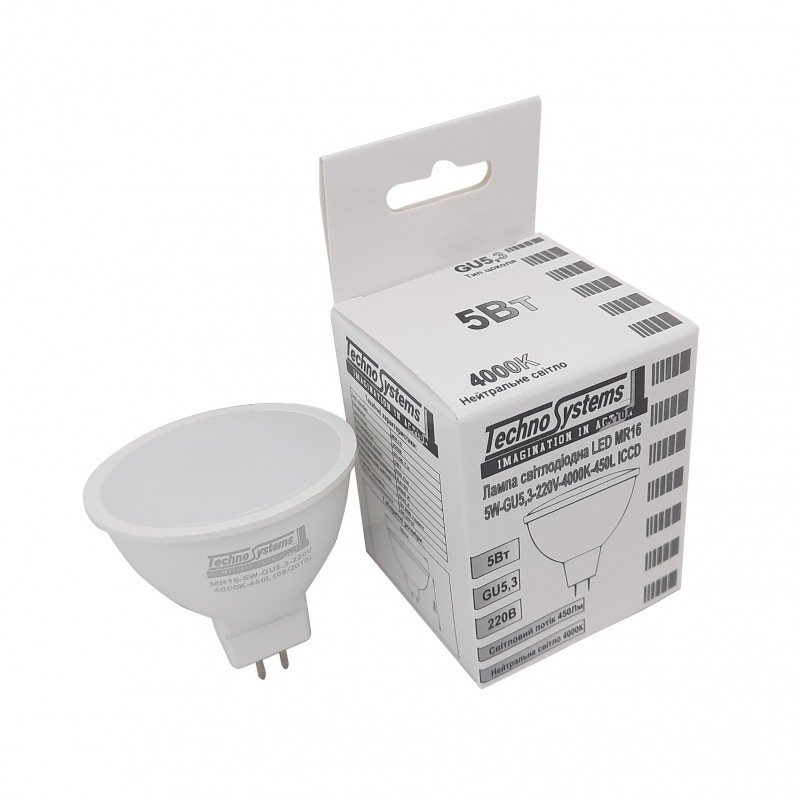 Лампа світлодіодна LED MR16-5W-GU5.3-220V-4000K-450L ICCD TNSy