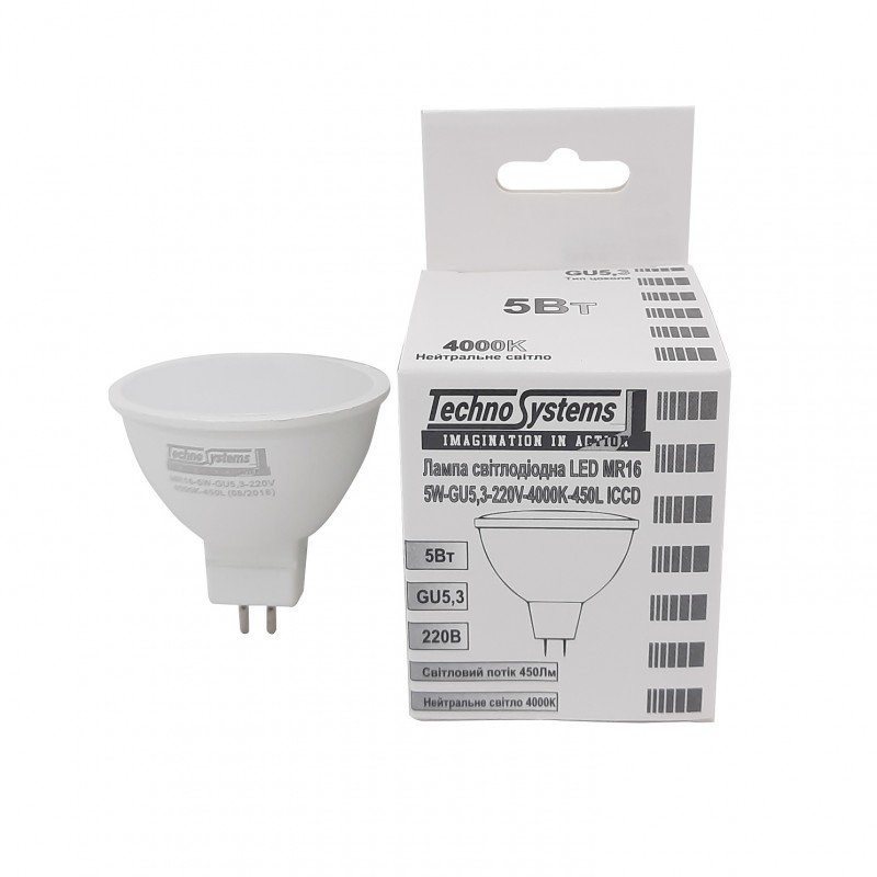 Лампа світлодіодна LED MR16-5W-GU5.3-220V-4000K-450L ICCD TNSy