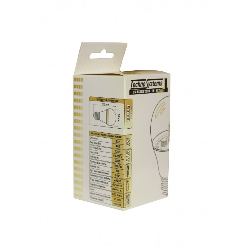 Лампа світлодіодна LED Bulb-A60-12W-E27-220V-4000K-1260 GOLDEN TNSy