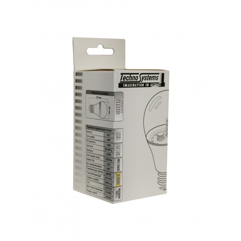Лампа світлодіодна LED Bulb-A60-15W-E27-220V-4000K-1350L SILVER TNSy