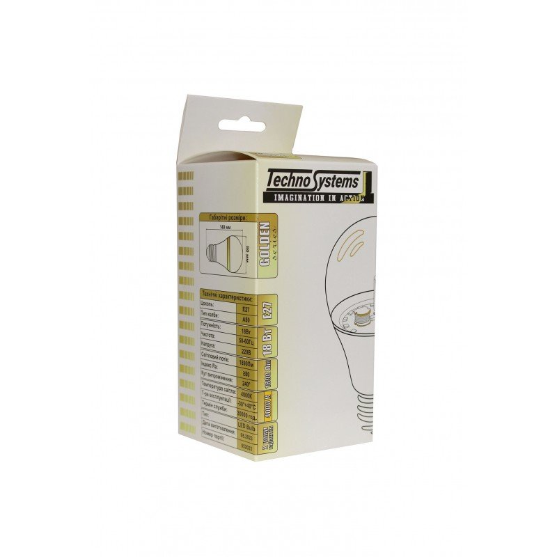 Лампа світлодіодна LED Bulb-A80-18W-E27-220V-4000K-1620L GOLDEN TNSy