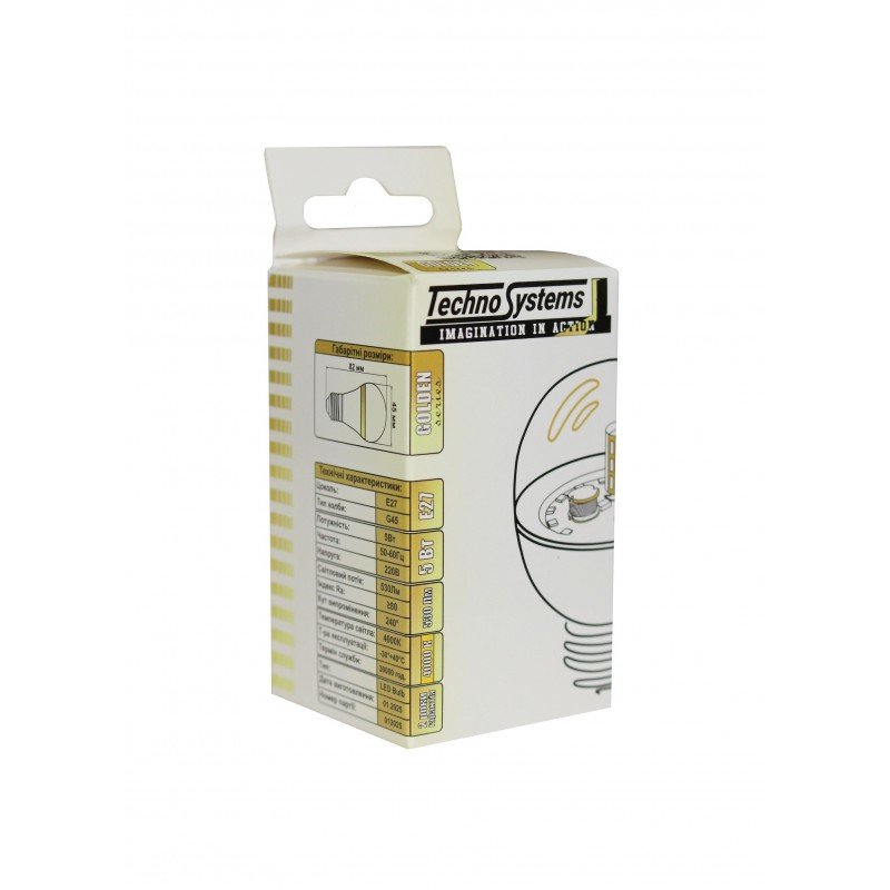 Лампа світлодіодна LED Bulb-G45-5W-E27-220V-4000K-530L GOLDEN TNSy