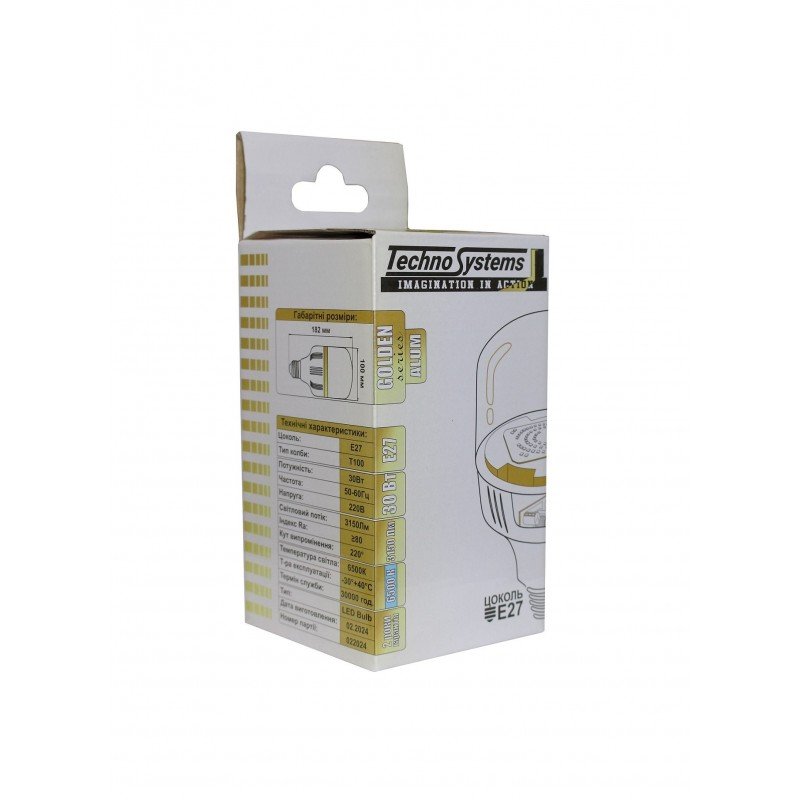 Лампа світлодіодна LED Bulb-T100-30W-E27-220V-6500K-3150L GOLDEN ALUM TNSy
