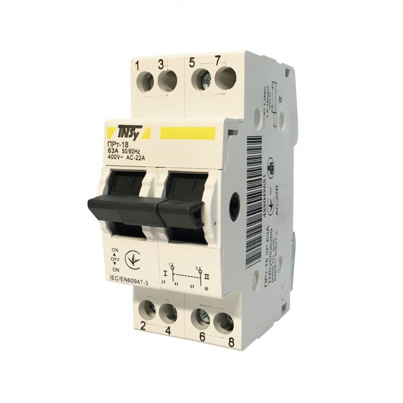 Перемикач-роз'єднувач ПРт-18 "1-0-2" 2Р 63А TNSy