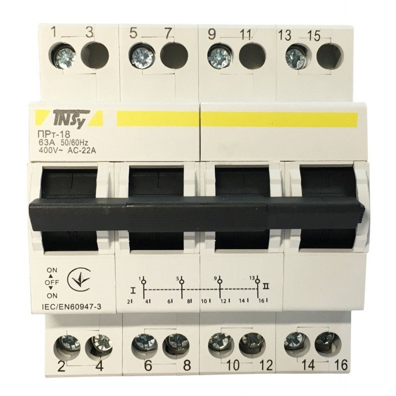 Перемикач-роз'єднувач ПРт-18 "1-0-2" 4Р 63А TNSy