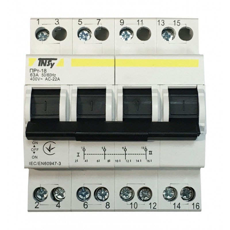 Перемикач-роз'єднувач ПРт-18 "1-0-2" 4Р 63А TNSy