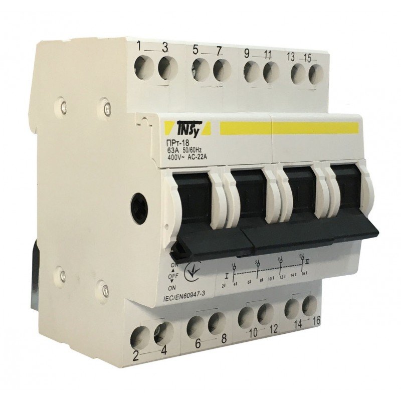 Перемикач-роз'єднувач ПРт-18 "1-0-2" 4Р 63А TNSy