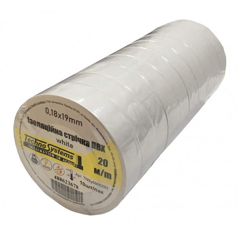 Стрічка ізоляційна ПВХнг 0,18х19мм біла 20м TNSy