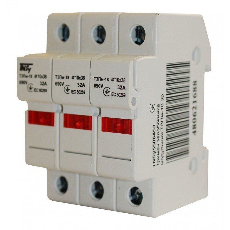 Тримач запобіжника модульний ТЗПм-18 3P 10х38 32А TNSy