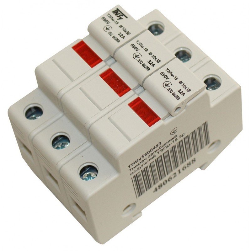 Тримач запобіжника модульний ТЗПм-18 3P 10х38 32А TNSy