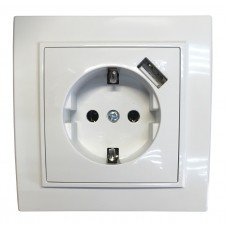 Розетка вн. устан. 1-а з/к з 1 USB 2.1A біла IP20 TNSy Malta