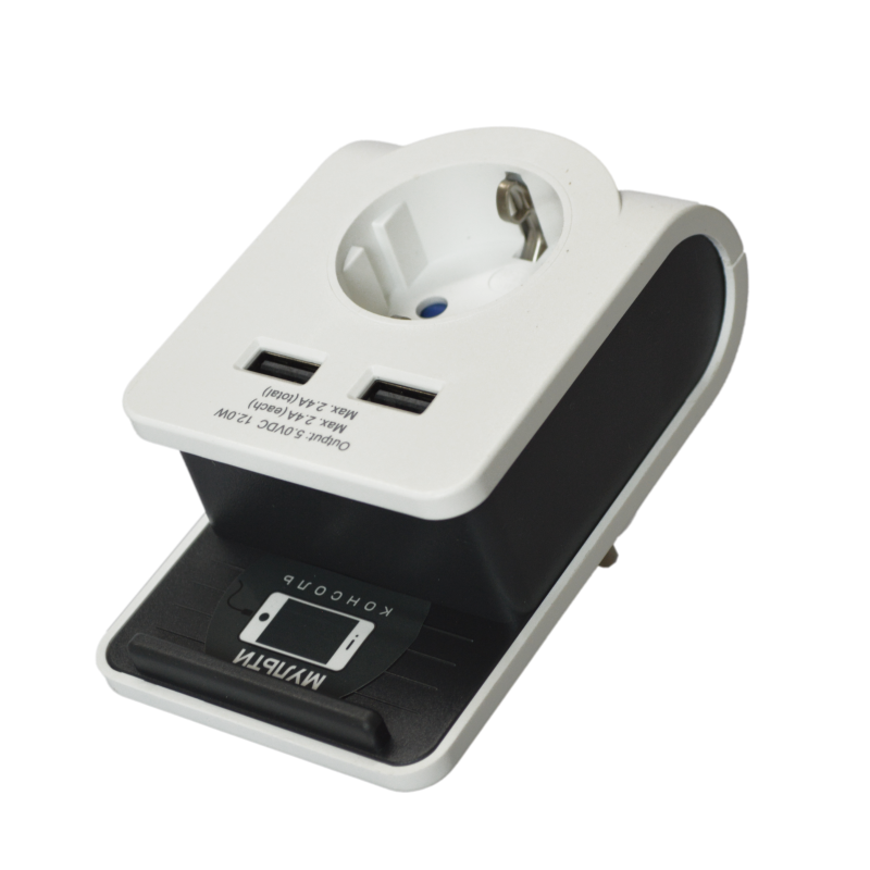 Адаптер Т-02/01 1 місце 2P+PE 16А 2хUSB 2,4А білий UEC