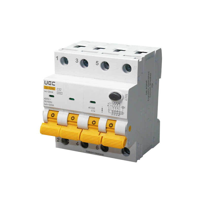 Автомат диференційного захисту SB-R9NE 4P C 32A 30mA Tип AC 6kA UEC