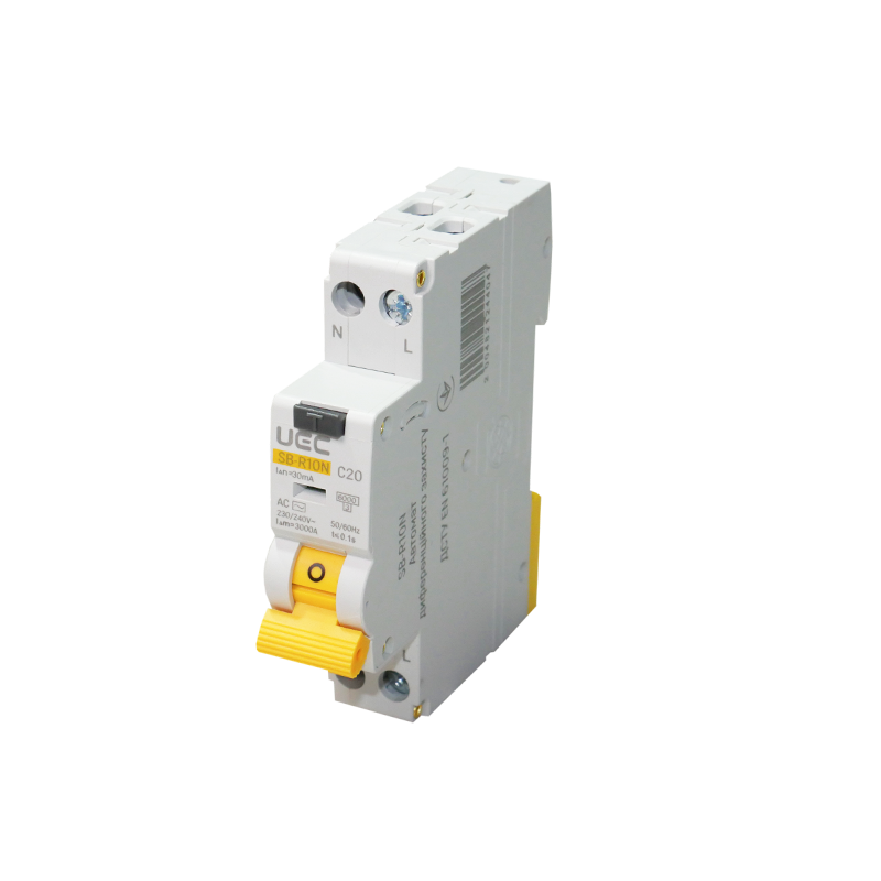 Автомат диференційного захисту SB-R10N 2P C 20A 30mA Tип AC 6kA UEC