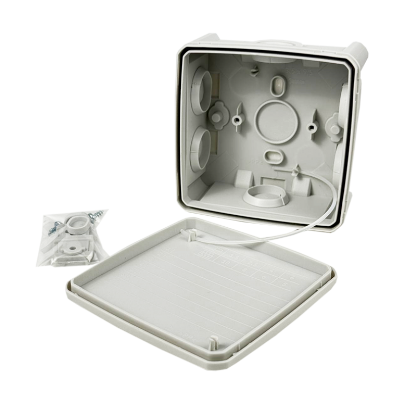 Коробка монтажна для відкритого встановлення 100х100х50 мм (зовн. 115х115х54 мм) IP65 із скобами сіра UEC