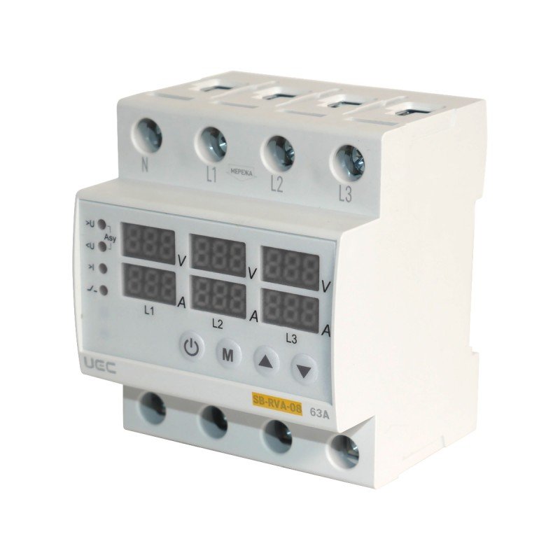 Реле напруги та струму SB-RVA-08 4P 63A UEC