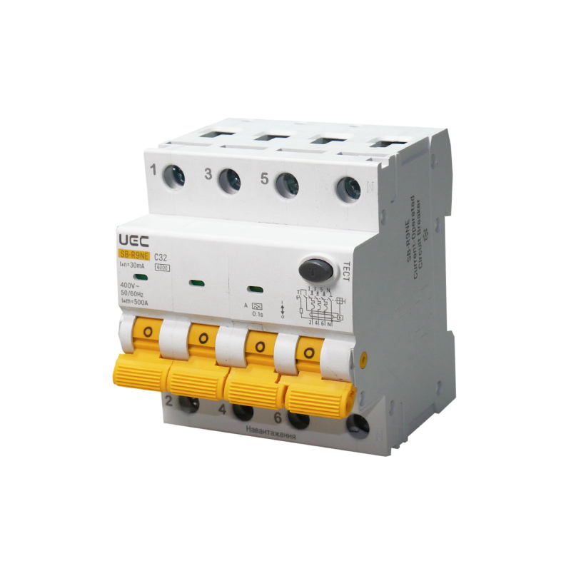 Автомат диференційного захисту SB-R9NE 4P C 32A 30mA Tип A 6kA UEC