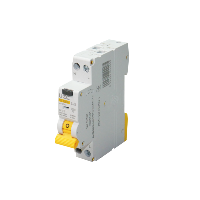 Автомат диференційного захисту SB-R10N 2P C 25A 30mA Tип AC 6kA UEC