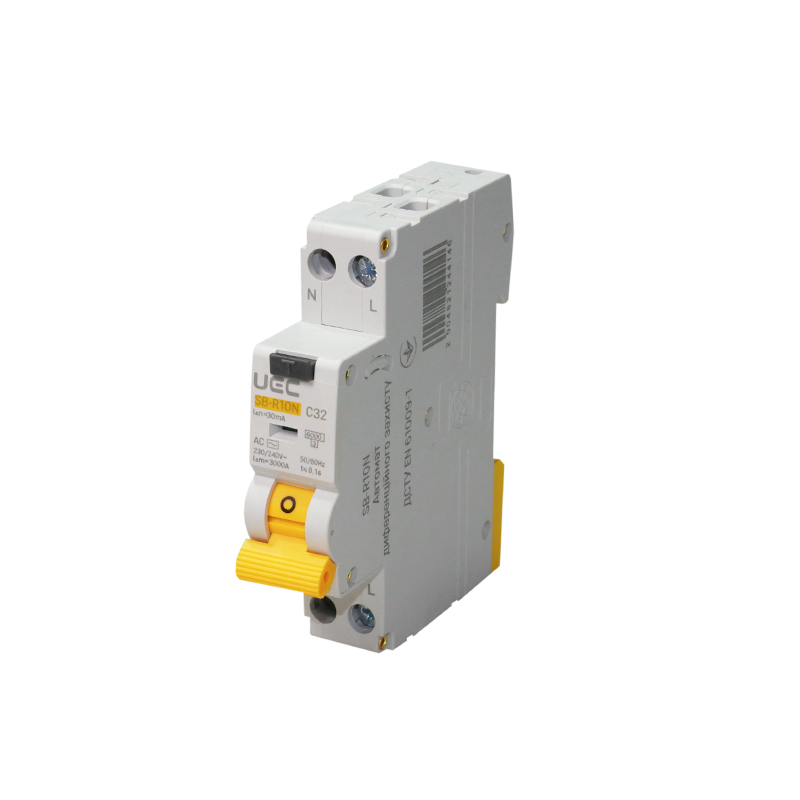 Автомат диференційного захисту SB-R10N 2P C 32A 30mA Tип AC 6kA UEC