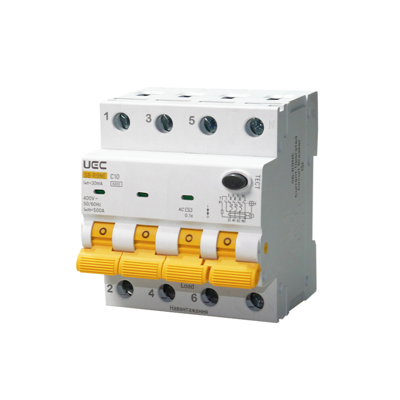 Автомат диференційного захисту SB-R9NE 4P C 10A 30mA Tип AC 6kA UEC