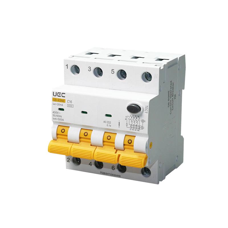 Автомат диференційного захисту SB-R9NE 4P C 16A 30mA Tип AC 6kA UEC