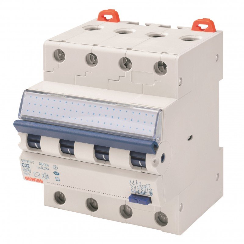 Диференційний автоматичний вимикач MDC60 4P C32 6кA AC/0.03 4M GEWISS