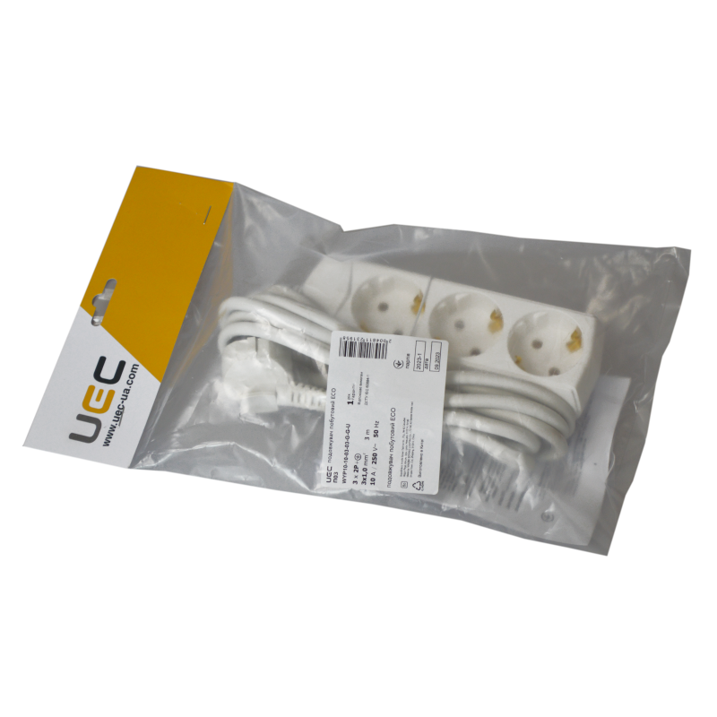Подовжувач П03 3 місця 2P+PE/3м 3х1мм2 10А/250В ECO UEC