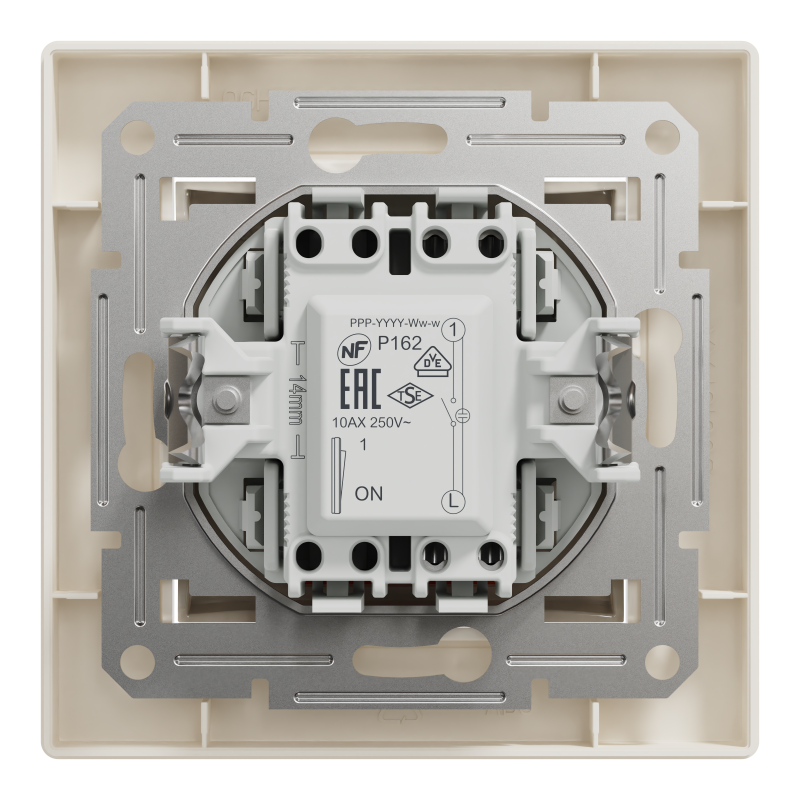 ВИМИКАЧ ОДНОКЛАВІШНИЙ, З ПІДСВІТКОЮ, САМОЗАЖИМНИЙ, КРЕМ ASFORA