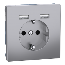 Розетка з заземленням зі шторками та USB тип A+A 16А SysD нержавіюча сталь